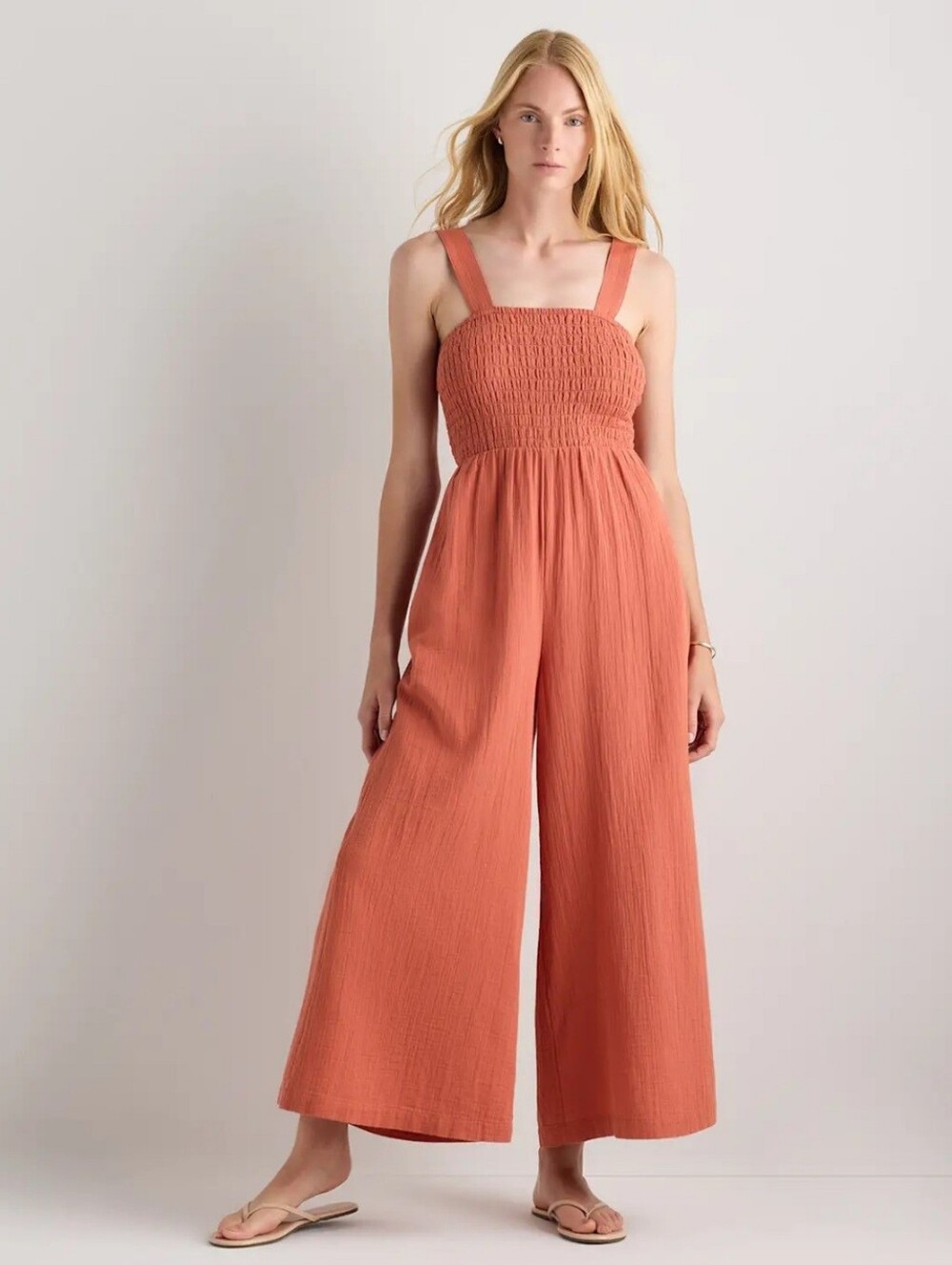 NWOT Wide-Leg Smocked Jumpsuit in Spiced Orange